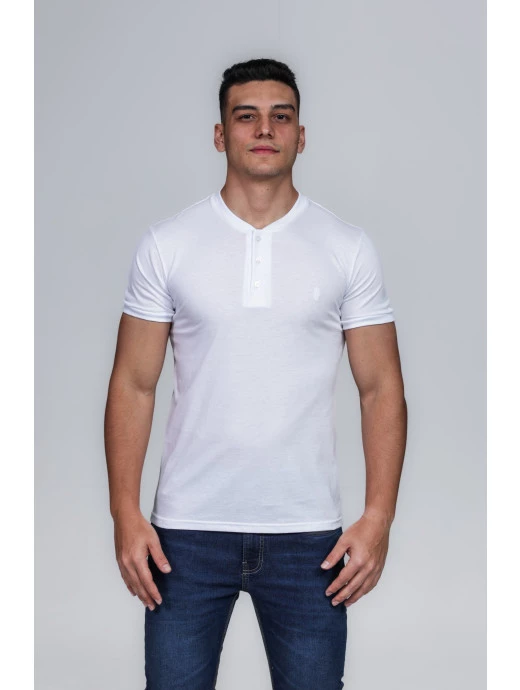 CAMISETA MASCULINA GOLA PORTUGUESA ALGODÃO PIMA BRANCA