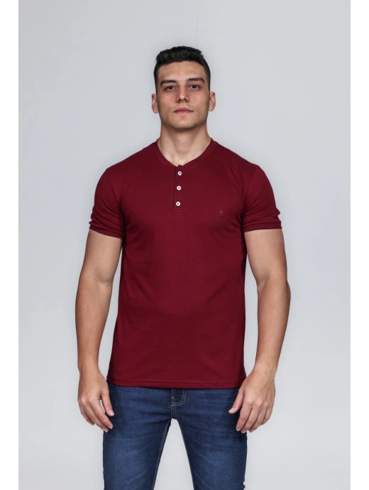 CAMISETA MASCULINA GOLA PORTUGUESA ALGODÃO PIMA MARSALA