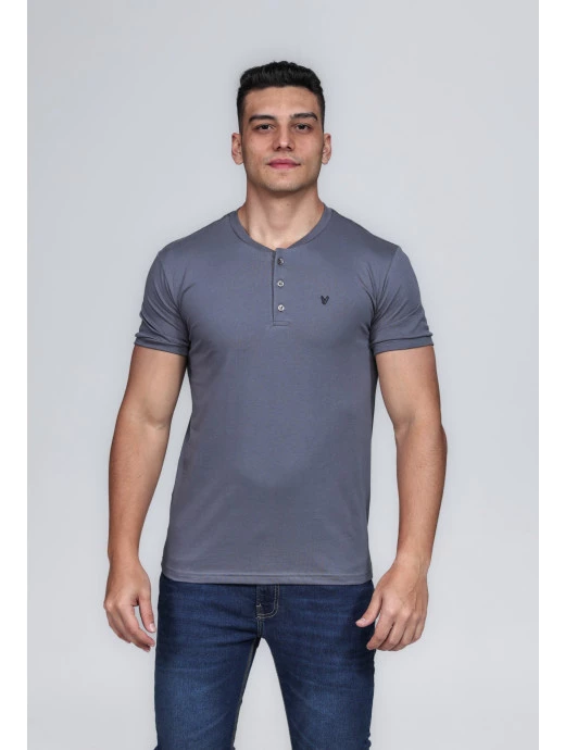 CAMISETA MASCULINA GOLA PORTUGUESA ALGODÃO PIMA CHUMBO