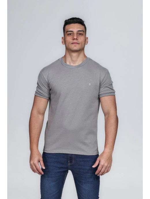 CAMISETA MASCULINA GOLA CARECA 100% ALGODÃO CINZA BARCELONA
