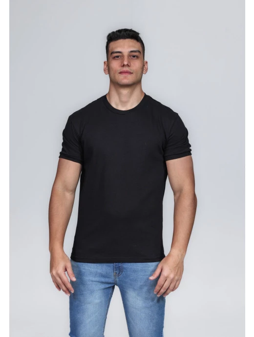 CAMISETA MASCULINA GOLA CARECA 100% ALGODÃO PRETA BARCELONA