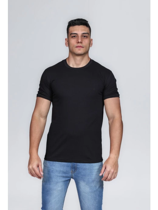 CAMISETA MASCULINA GOLA CARECA ALGODÃO PIMA PRETA