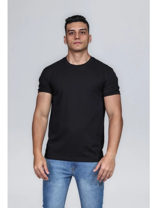 CAMISETA MASCULINA GOLA CARECA 100% ALGODÃO PRETA CONFORT