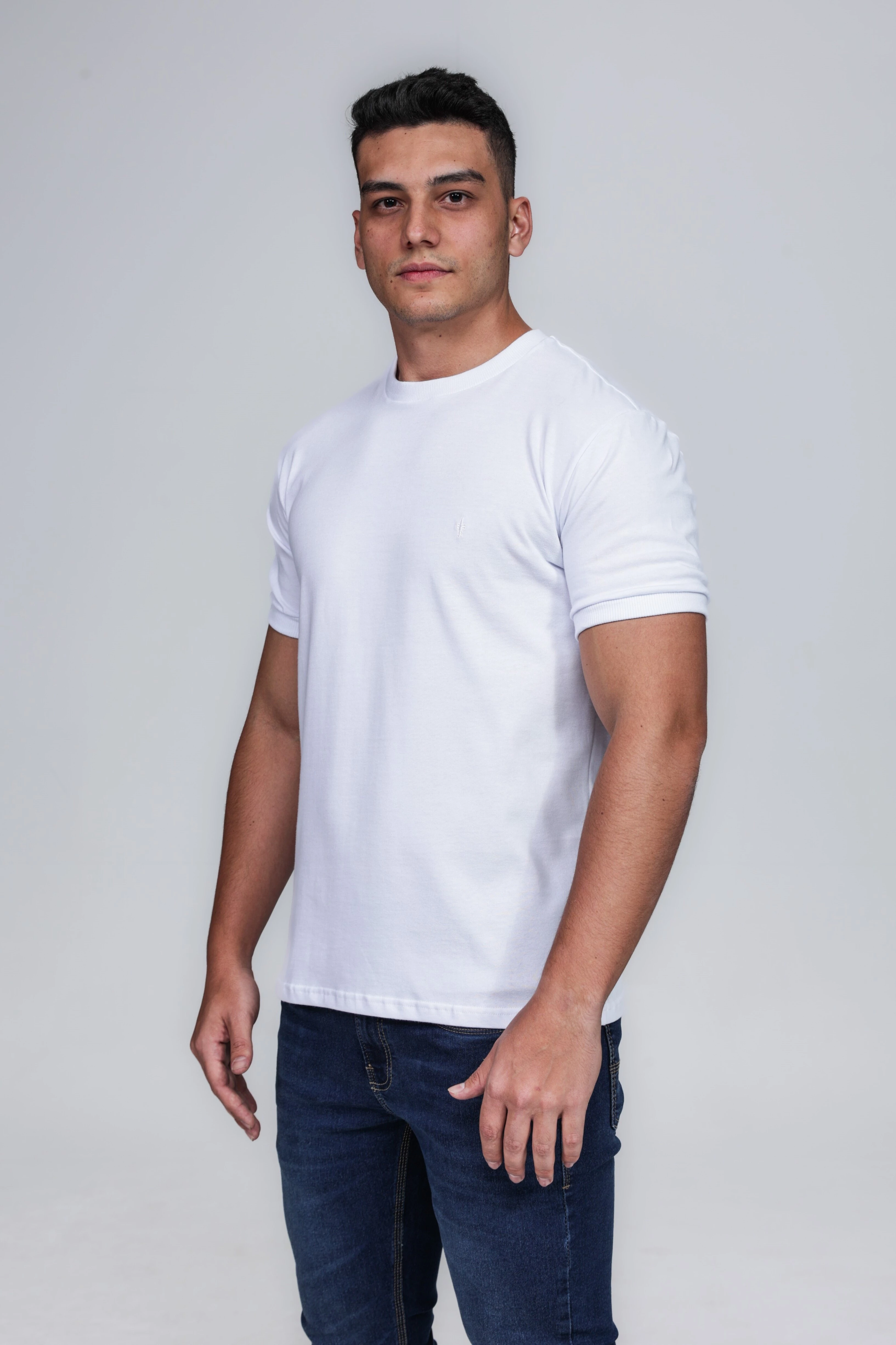 CAMISETA MASCULINA GOLA CARECA 100% ALGODÃO BRANCA COMPACT