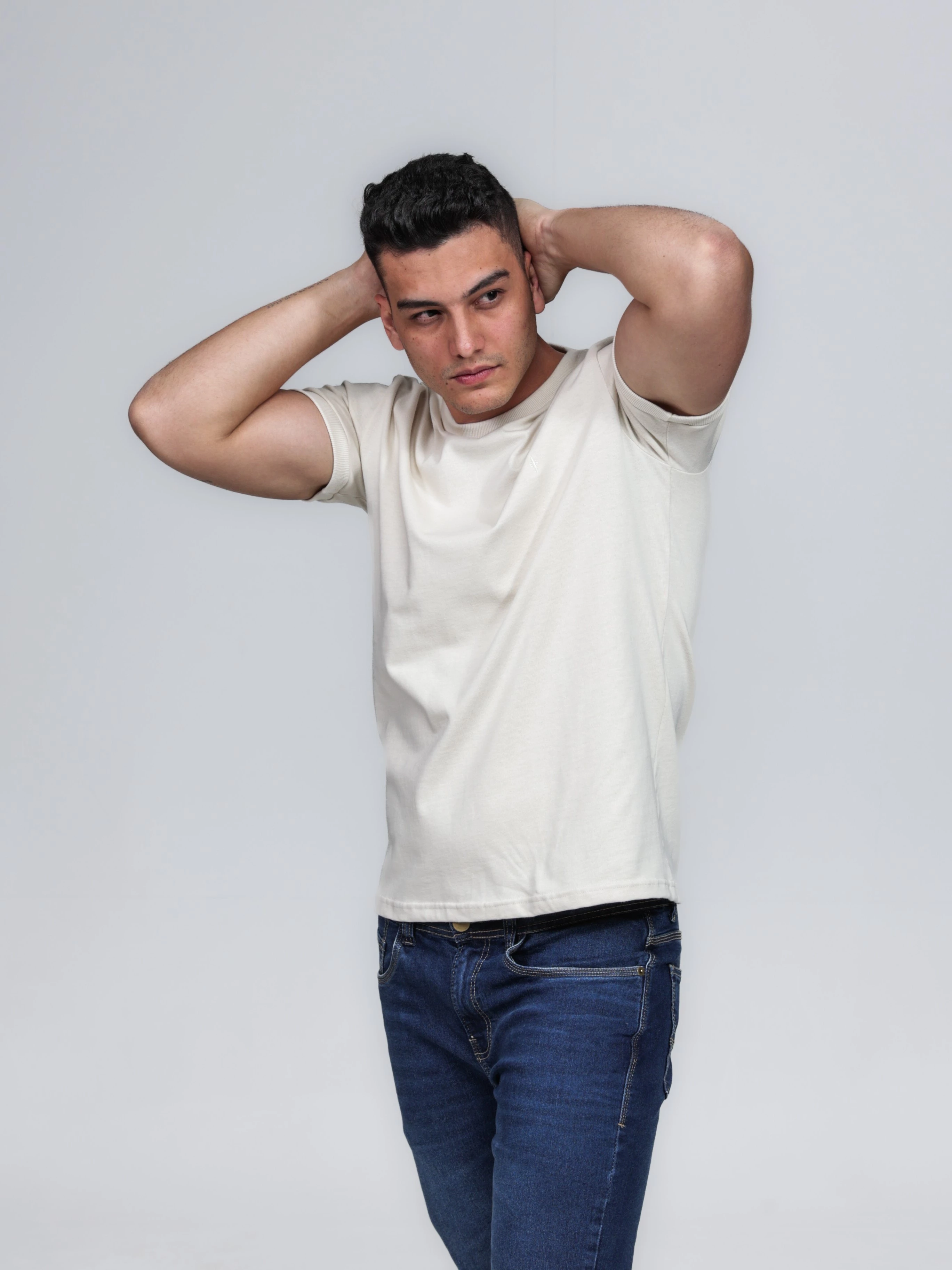 CAMISETA MASCULINA GOLA CARECA 100% ALGODÃO AREIA BARCELONA