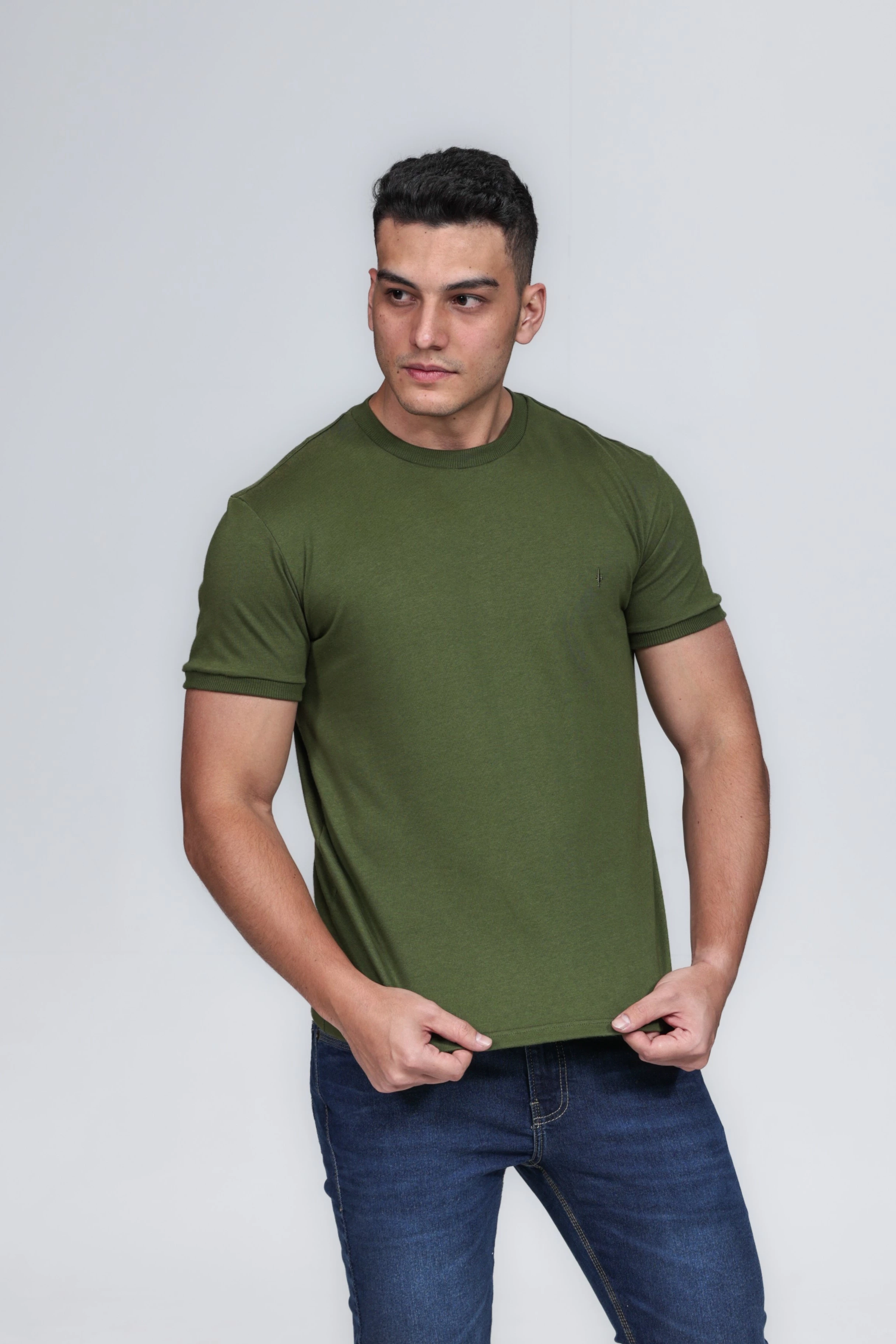 CAMISETA MASCULINA GOLA CARECA 100% ALGODÃO VERDE COMPACT