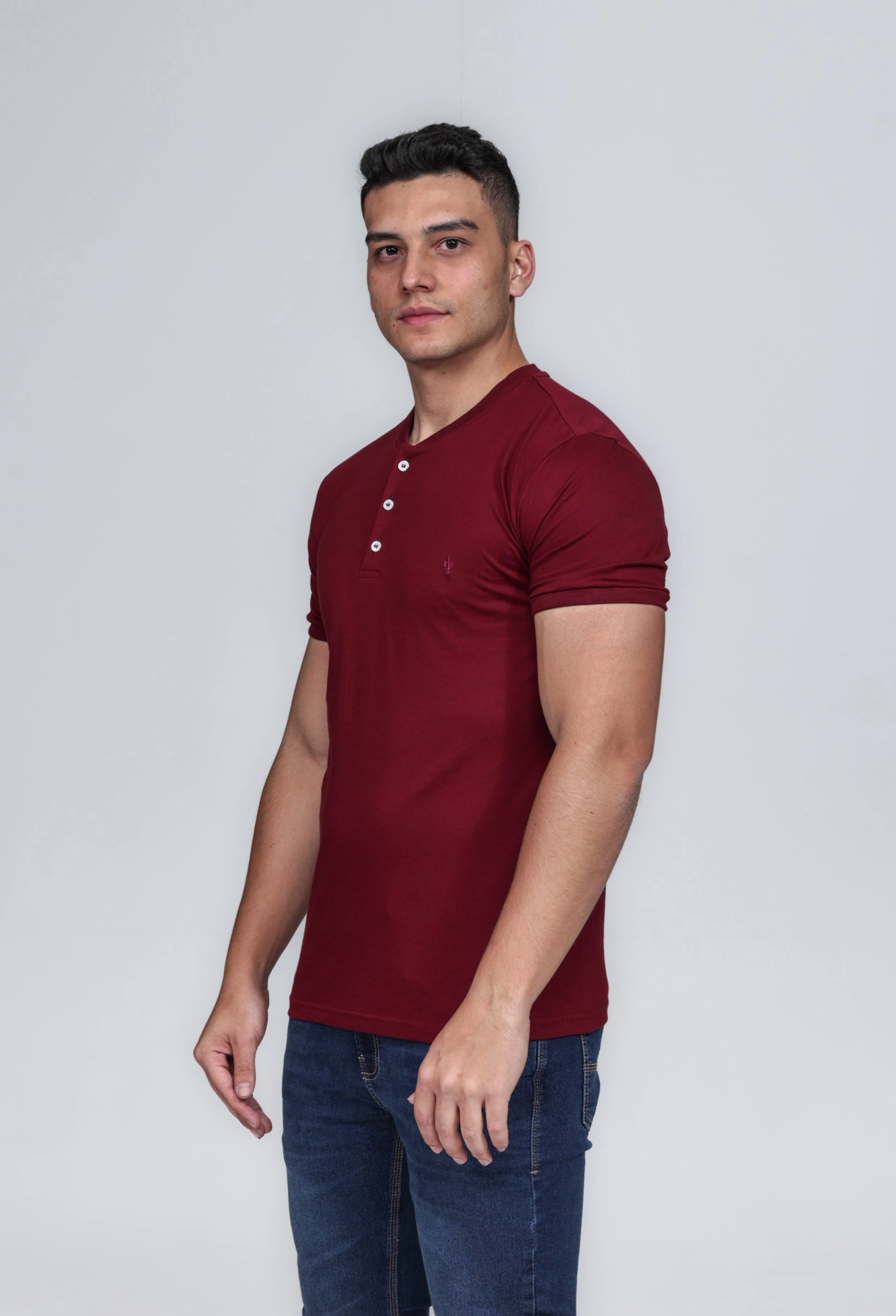 CAMISETA MASCULINA GOLA PORTUGUESA ALGODÃO PIMA MARSALA