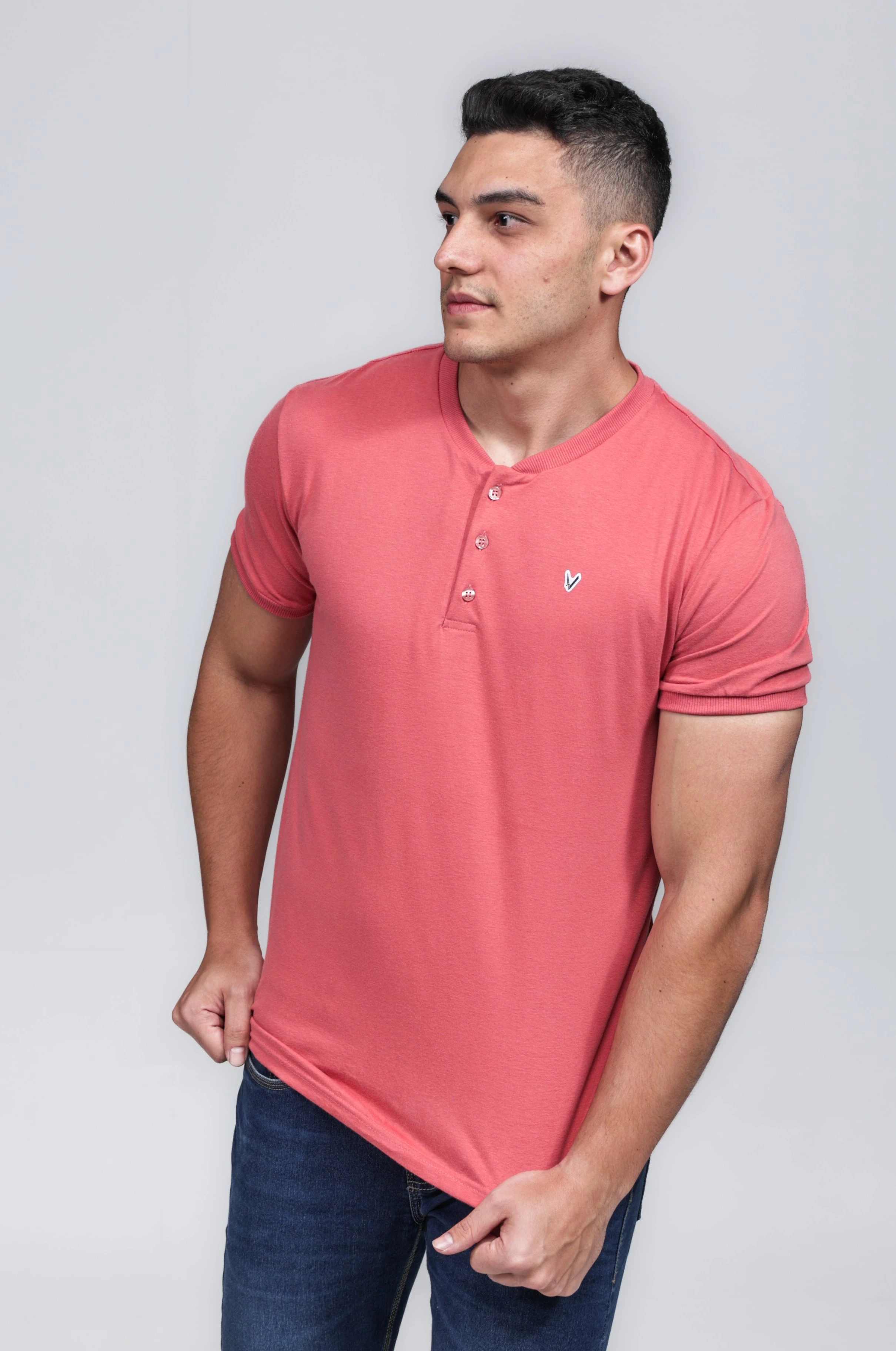 CAMISETA MASCULINA GOLA PORTUGUESA 100% ALGODÃO GOIABA