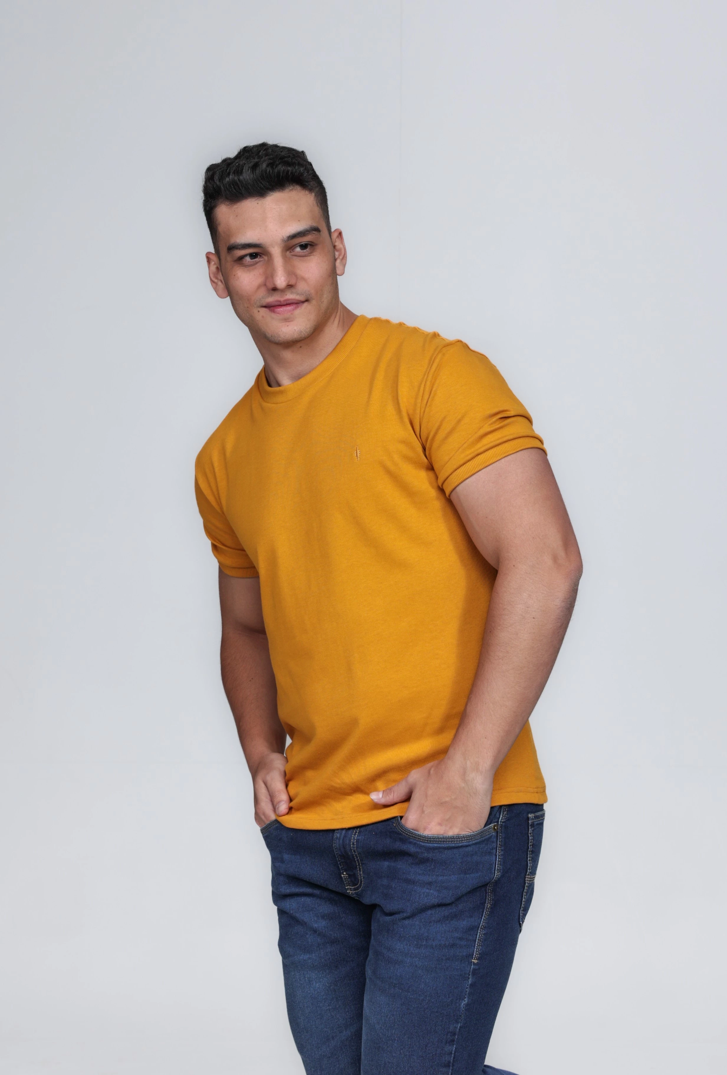 CAMISETA MASCULINA GOLA CARECA 100% ALGODÃO CARAMELO BARCELONA
