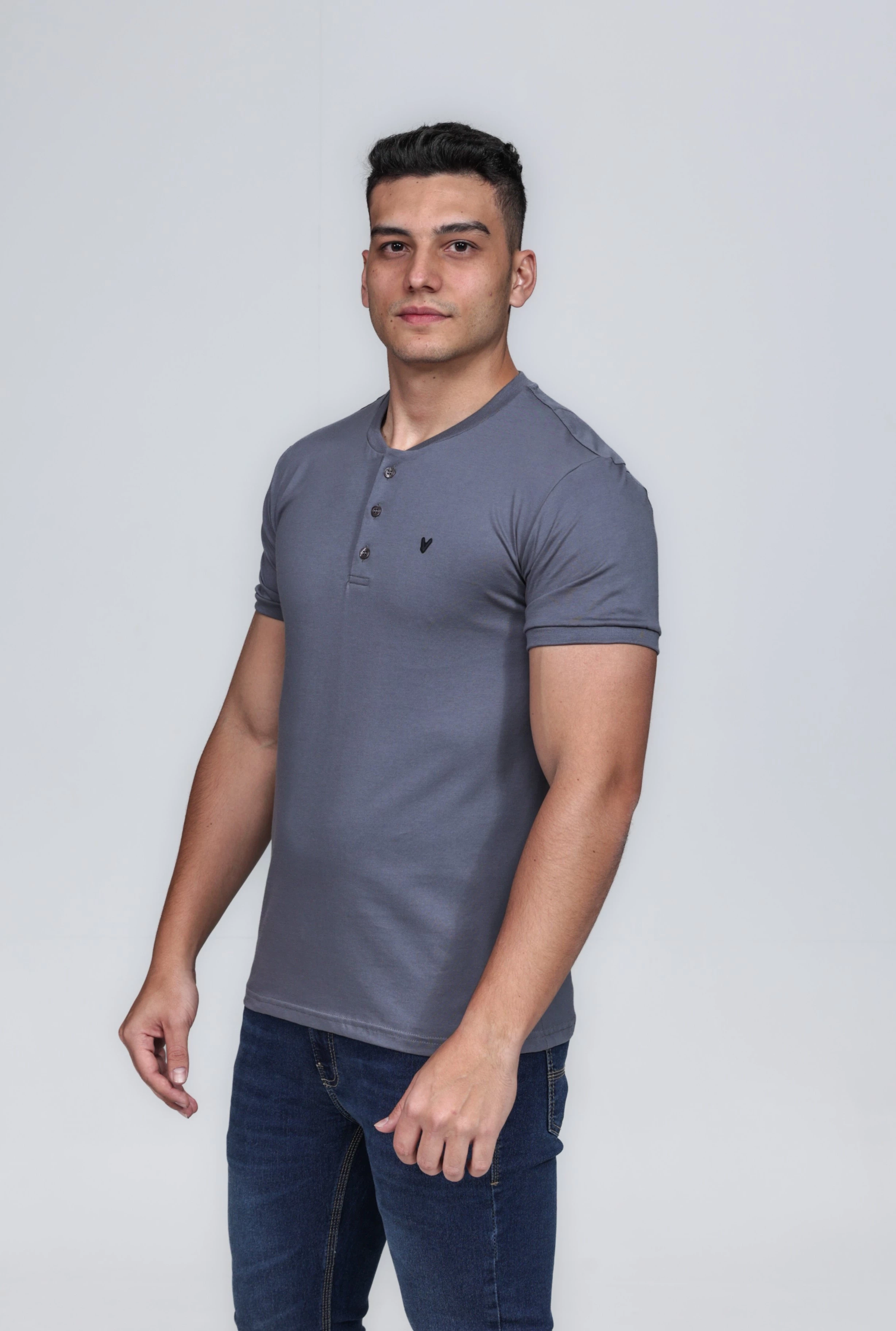 CAMISETA MASCULINA GOLA PORTUGUESA ALGODÃO PIMA CHUMBO