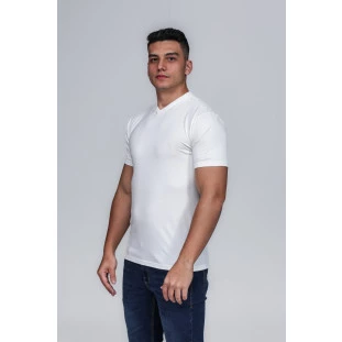 CAMISETA MASCULINA GOLA V 100% ALGODÃO PÉROLA CONFORT