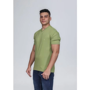 CAMISETA MASCULINA GOLA V 100% ALGODÃO VERDE CONFORT