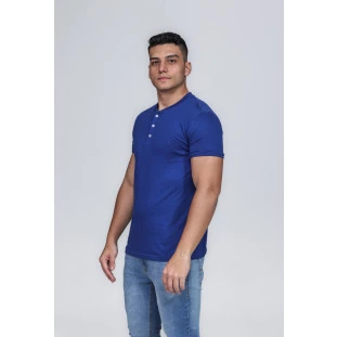 CAMISETA MASCULINA GOLA PORTUGUESA ALGODÃO PIMA AZUL ROYAL