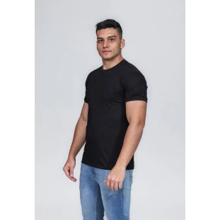 CAMISETA MASCULINA GOLA CARECA ALGODÃO PIMA PRETA