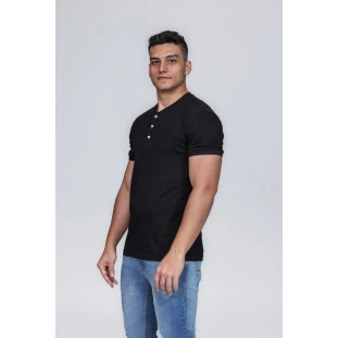 CAMISETA MASCULINA GOLA PORTUGUESA ALGODÃO PIMA PRETA