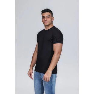 CAMISETA MASCULINA GOLA CARECA 100% ALGODÃO PRETA CONFORT