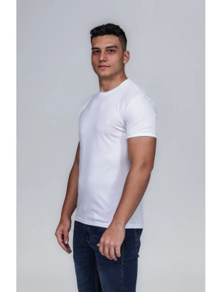 CAMISETA MASCULINA GOLA CARECA ALGODÃO PIMA BRANCA