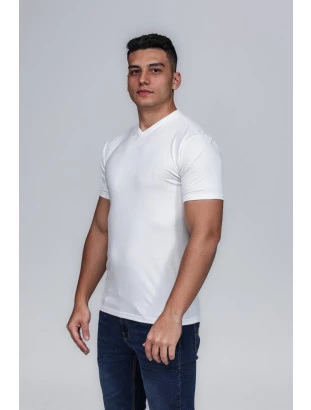 CAMISETA MASCULINA GOLA V 100% ALGODÃO PÉROLA CONFORT