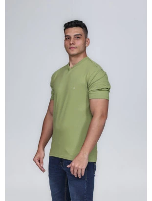 CAMISETA MASCULINA GOLA V 100% ALGODÃO VERDE CONFORT