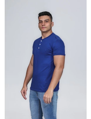 CAMISETA MASCULINA GOLA PORTUGUESA ALGODÃO PIMA AZUL ROYAL