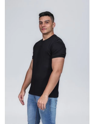 CAMISETA MASCULINA GOLA CARECA 100% ALGODÃO PRETA BARCELONA