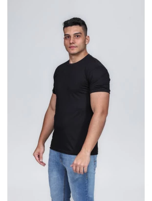 CAMISETA MASCULINA GOLA CARECA ALGODÃO PIMA PRETA