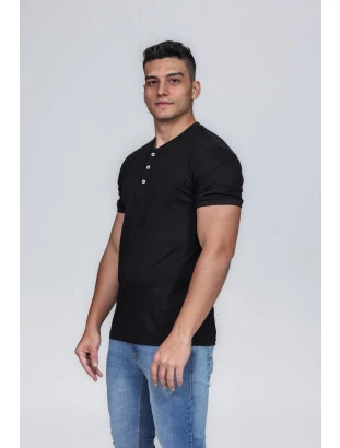 CAMISETA MASCULINA GOLA PORTUGUESA ALGODÃO PIMA PRETA