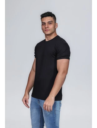 CAMISETA MASCULINA GOLA CARECA 100% ALGODÃO PRETA CONFORT