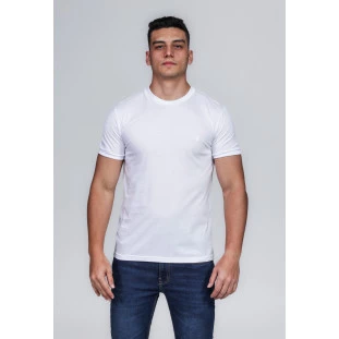CAMISETA MASCULINA GOLA CARECA ALGODÃO PIMA BRANCA