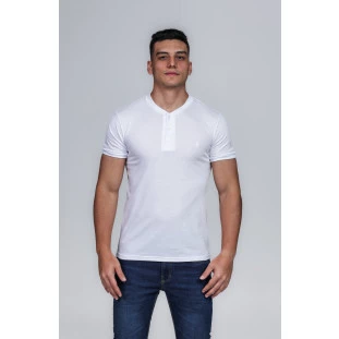 CAMISETA MASCULINA GOLA PORTUGUESA ALGODÃO PIMA BRANCA
