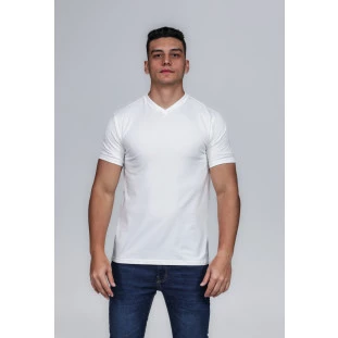 CAMISETA MASCULINA GOLA V 100% ALGODÃO PÉROLA CONFORT