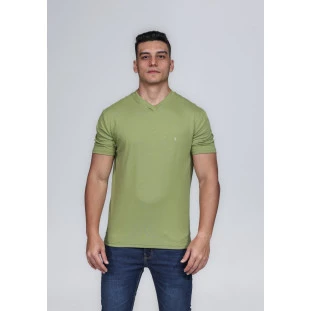 CAMISETA MASCULINA GOLA V 100% ALGODÃO VERDE CONFORT