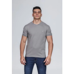 CAMISETA MASCULINA GOLA CARECA 100% ALGODÃO CINZA BARCELONA