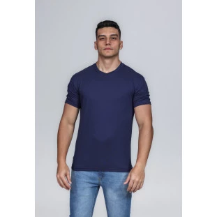 CAMISETA MASCULINA GOLA CARECA 100% ALGODÃO AZUL MARINHO CONFORT