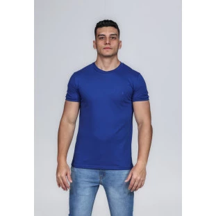 CAMISETA MASCULINA GOLA CARECA ALGODÃO PIMA AZUL ROYAL 