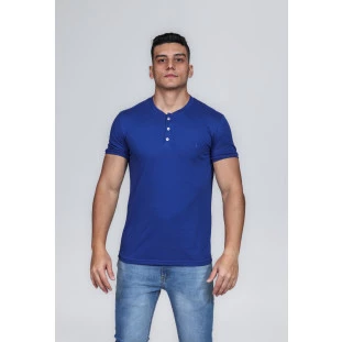 CAMISETA MASCULINA GOLA PORTUGUESA ALGODÃO PIMA AZUL ROYAL