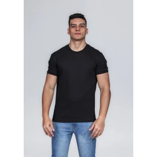 CAMISETA MASCULINA GOLA CARECA 100% ALGODÃO PRETA BARCELONA