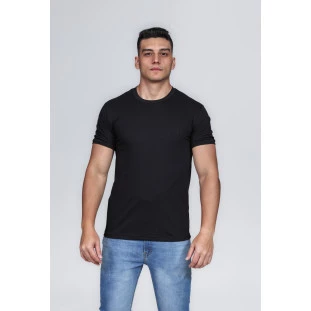 CAMISETA MASCULINA GOLA CARECA ALGODÃO PIMA PRETA