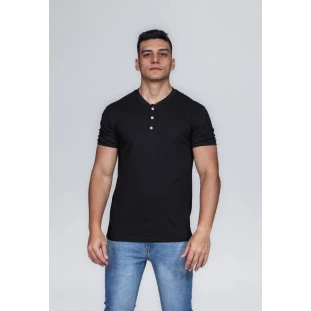CAMISETA MASCULINA GOLA PORTUGUESA ALGODÃO PIMA PRETA