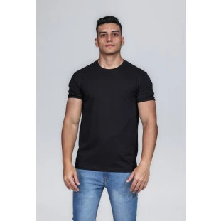 CAMISETA MASCULINA GOLA CARECA 100% ALGODÃO PRETA CONFORT