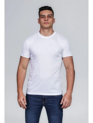 CAMISETA MASCULINA GOLA CARECA ALGODÃO PIMA BRANCA