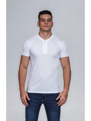 CAMISETA MASCULINA GOLA PORTUGUESA ALGODÃO PIMA BRANCA