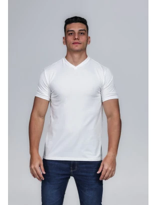 CAMISETA MASCULINA GOLA V 100% ALGODÃO PÉROLA CONFORT