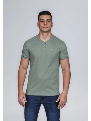 CAMISETA MASCULINA GOLA PORTUGUESA 100% ALGODÃO VERDE