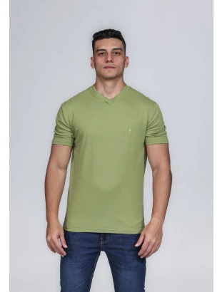 CAMISETA MASCULINA GOLA V 100% ALGODÃO VERDE CONFORT