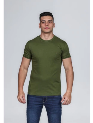 CAMISETA MASCULINA GOLA CARECA ALGODÃO PIMA VERDE