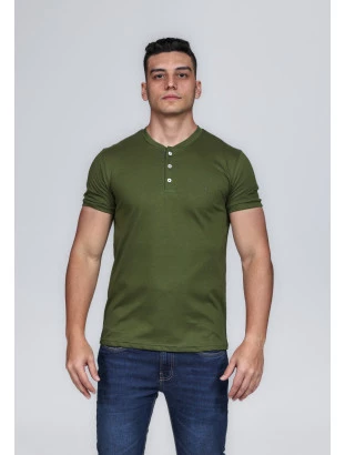 CAMISETA MASCULINA GOLA PORTUGUESA ALGODÃO PIMA VERDE