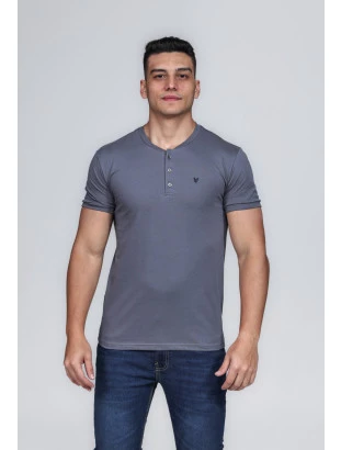 CAMISETA MASCULINA GOLA PORTUGUESA ALGODÃO PIMA CHUMBO