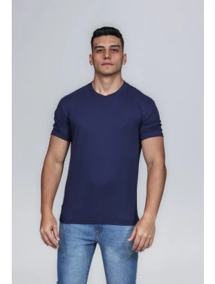 CAMISETA MASCULINA GOLA CARECA 100% ALGODÃO AZUL MARINHO CONFORT