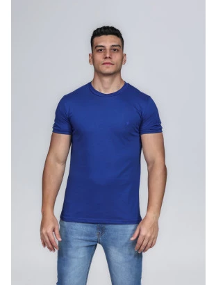 CAMISETA MASCULINA GOLA CARECA ALGODÃO PIMA AZUL ROYAL 
